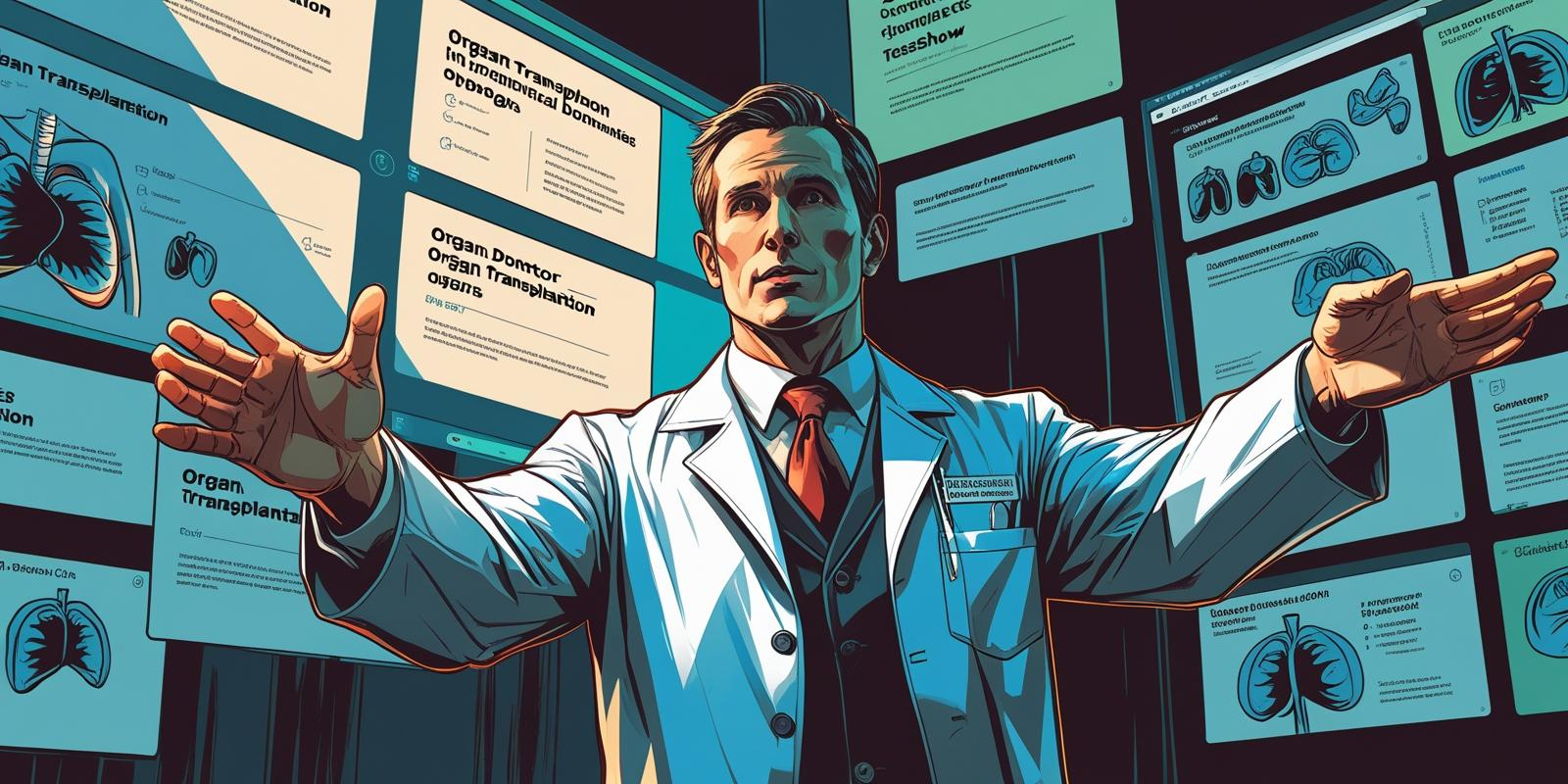 doctor presenting a presentation on organ transplant the (words shouldn't be readable )